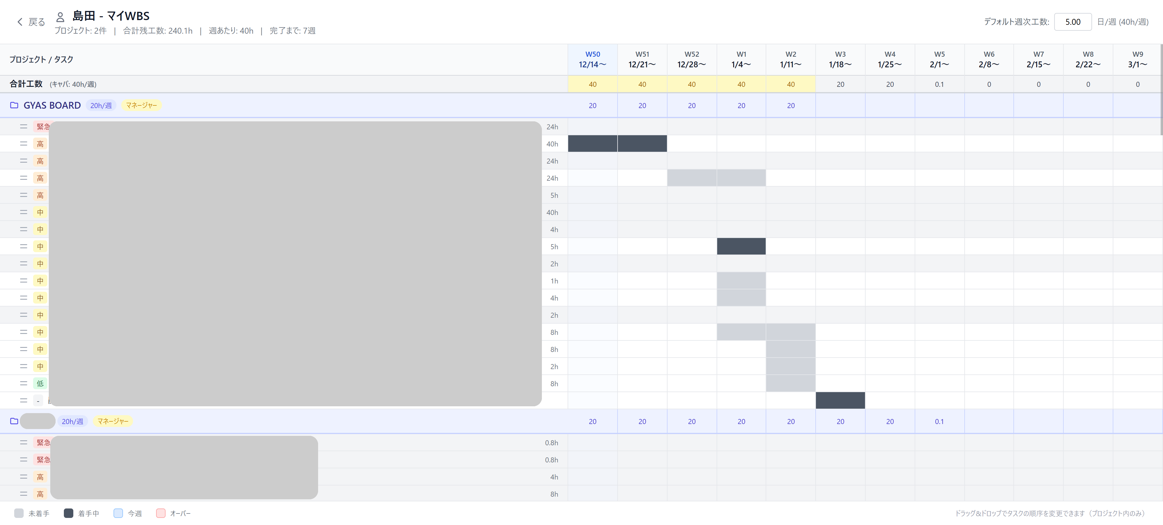 GYAS BOARD - マイWBS（スケジュール管理）
